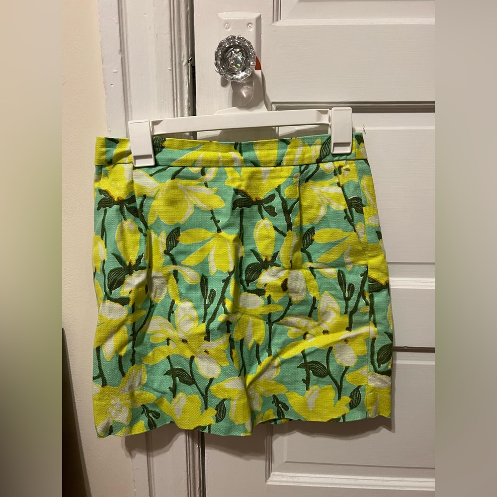Green & Yellow Floral JCrew Mini Skirt, Size 2